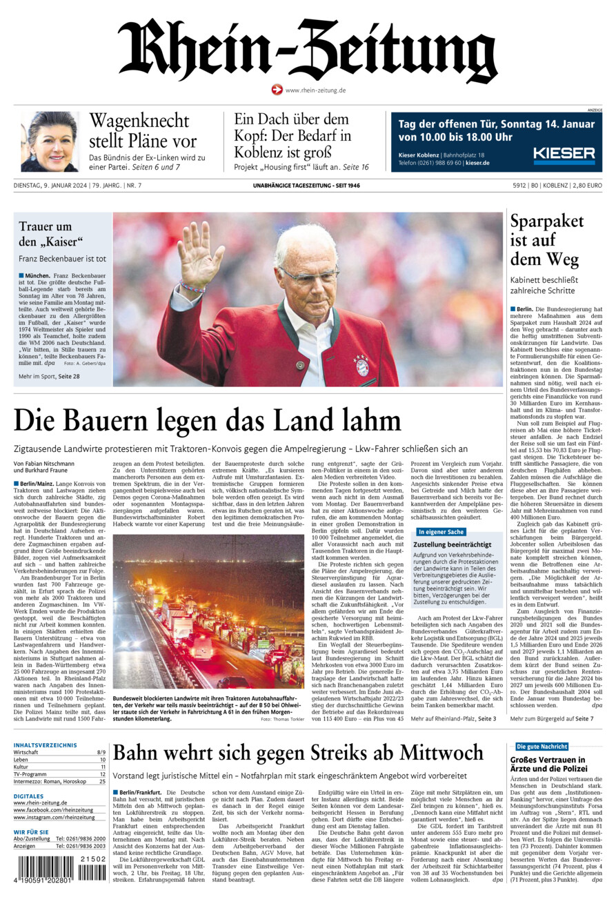 Rhein-Zeitung Koblenz & Region vom Dienstag, 09.01.2024