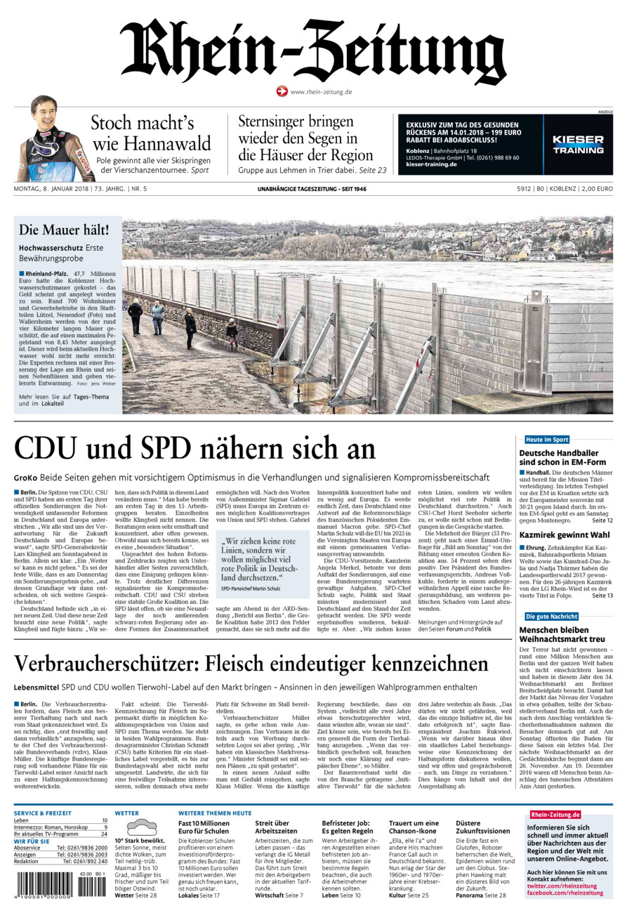 Rhein-Zeitung Koblenz & Region vom Montag, 08.01.2018