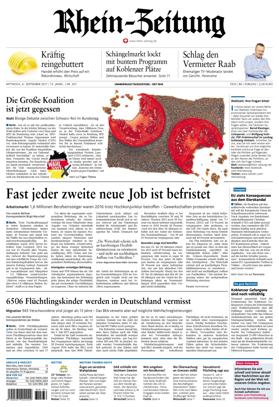 Rhein-Zeitung Koblenz & Region vom Mittwoch, 06.09.2017