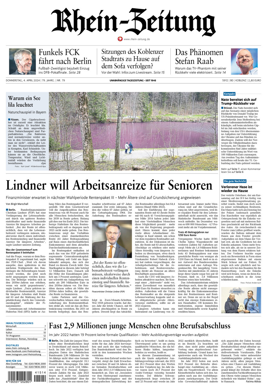 Rhein-Zeitung Koblenz & Region vom Donnerstag, 04.04.2024
