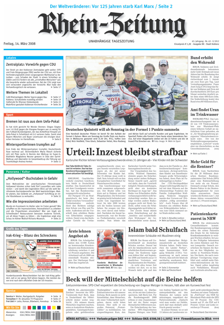 Rhein-Zeitung Koblenz & Region vom Freitag, 14.03.2008
