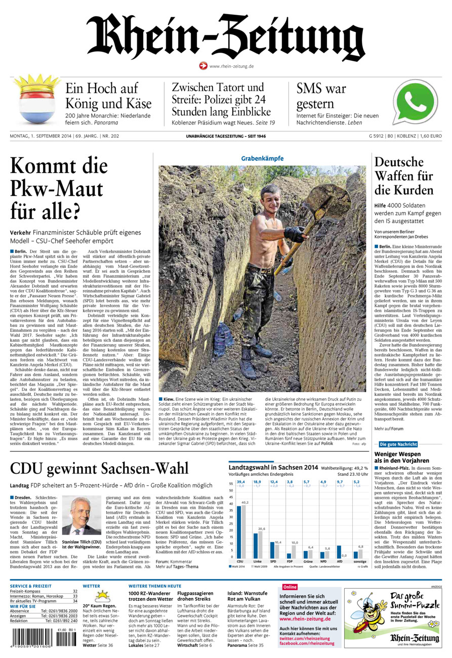 Rhein-Zeitung Koblenz & Region vom Montag, 01.09.2014