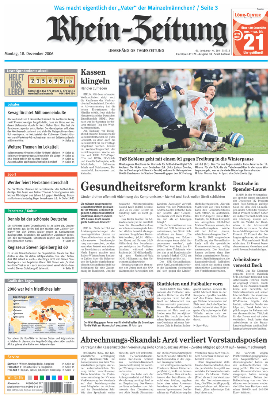 Rhein-Zeitung Koblenz & Region vom Montag, 18.12.2006
