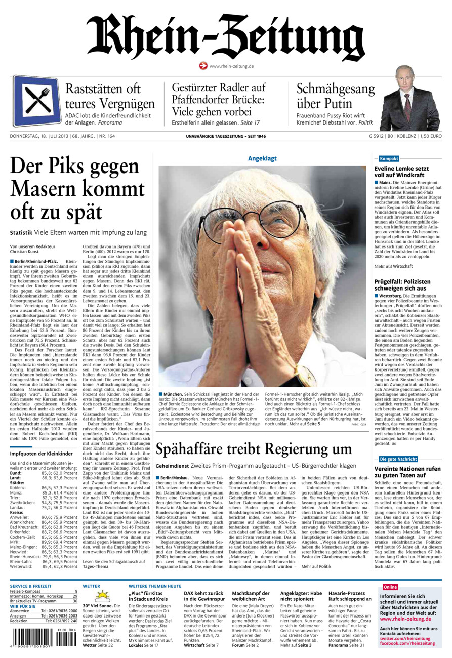 Rhein-Zeitung Koblenz & Region vom Donnerstag, 18.07.2013