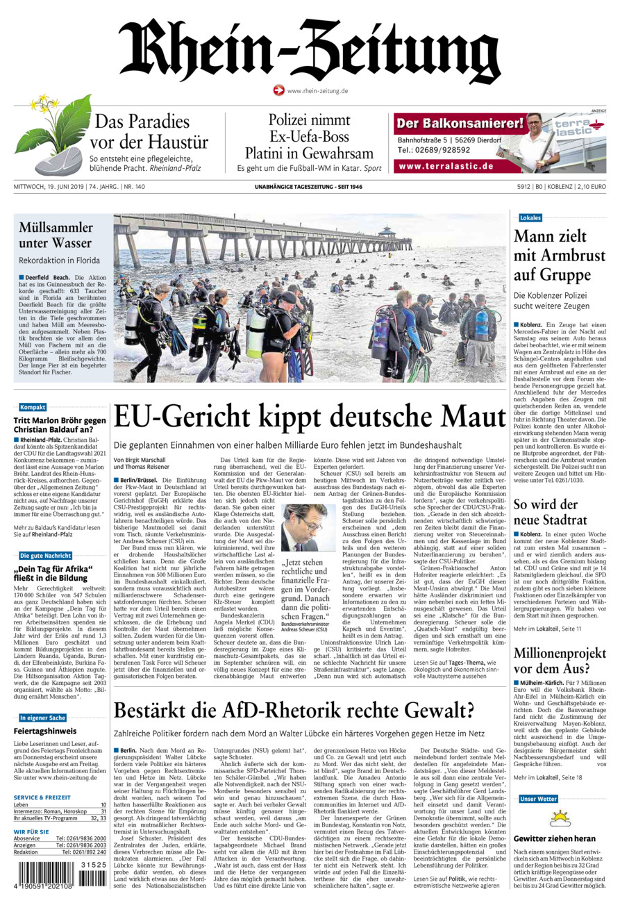 Rhein-Zeitung Koblenz & Region vom Mittwoch, 19.06.2019