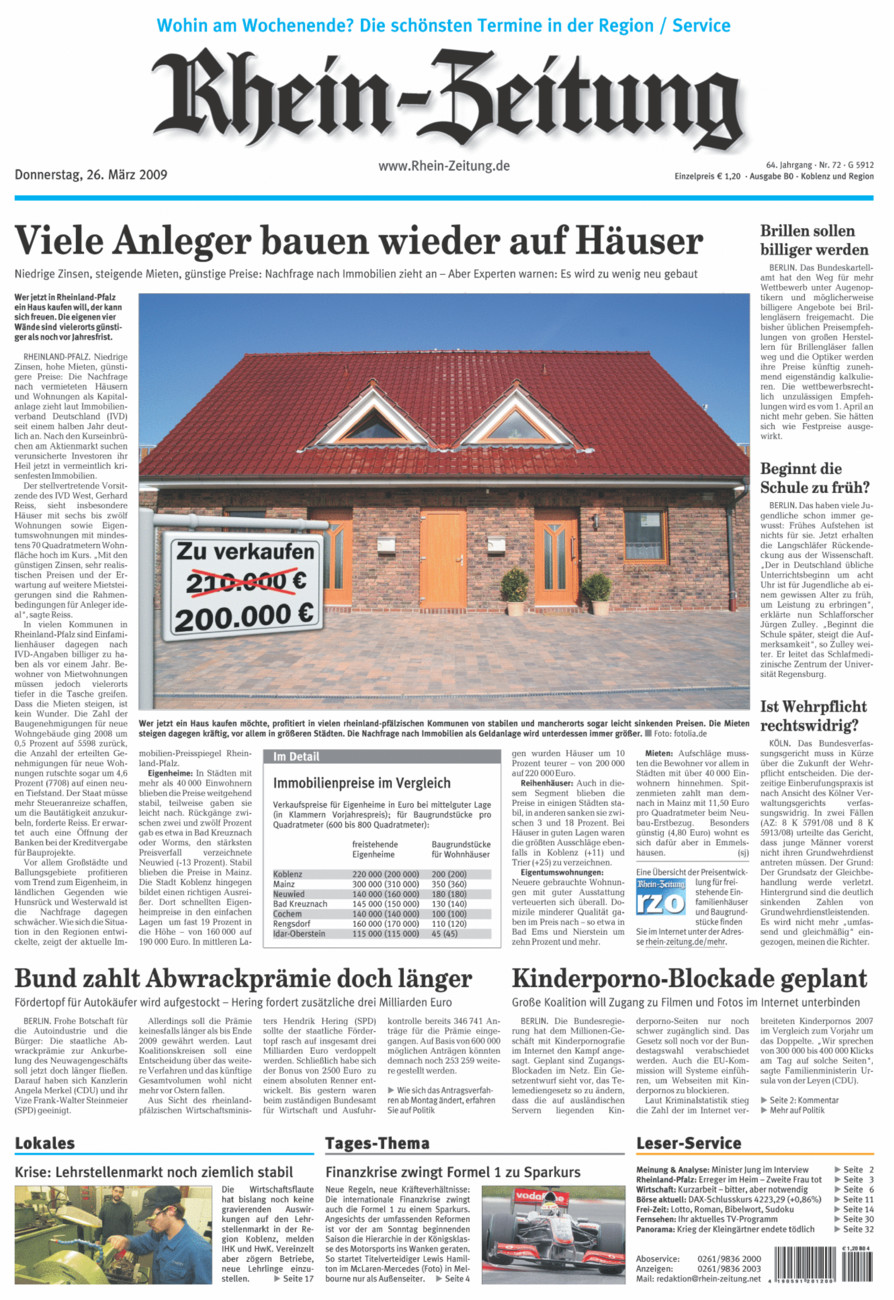Rhein-Zeitung Koblenz & Region vom Donnerstag, 26.03.2009