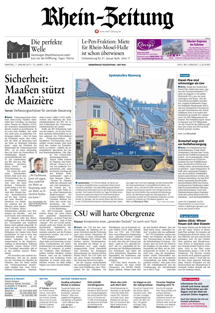 Rhein-Zeitung Koblenz & Region vom Samstag, 07.01.2017