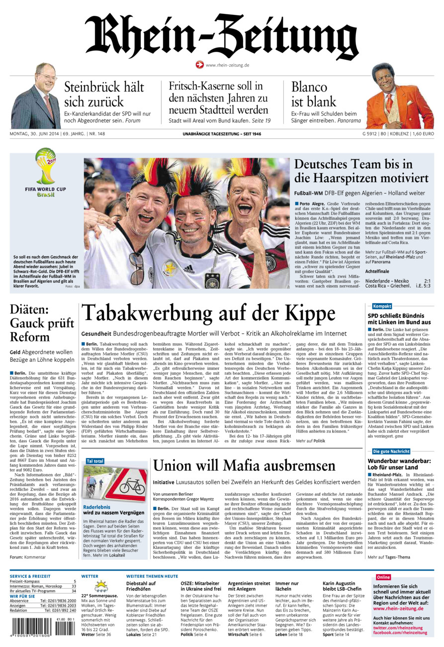 Rhein-Zeitung Koblenz & Region vom Montag, 30.06.2014