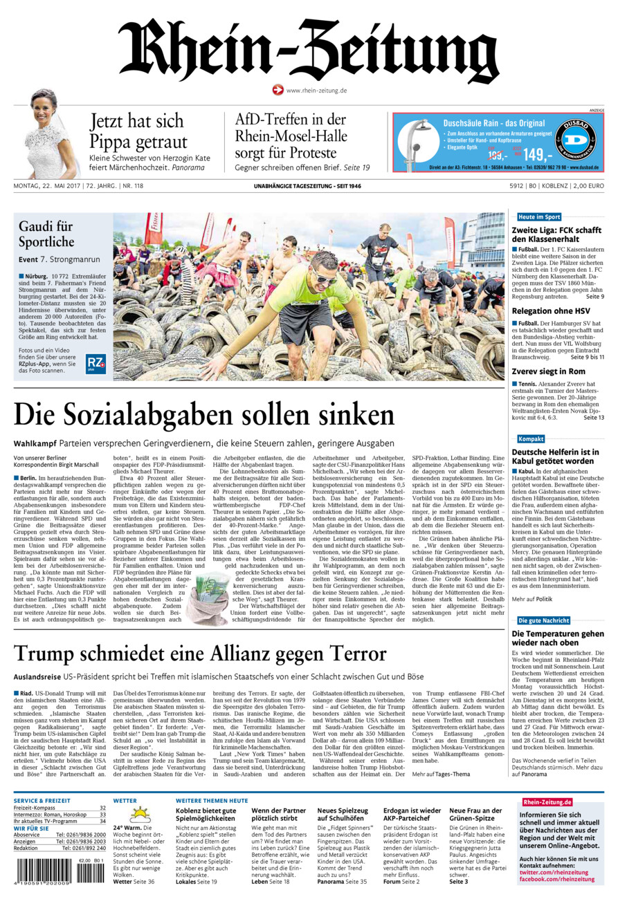 Rhein-Zeitung Koblenz & Region vom Montag, 22.05.2017