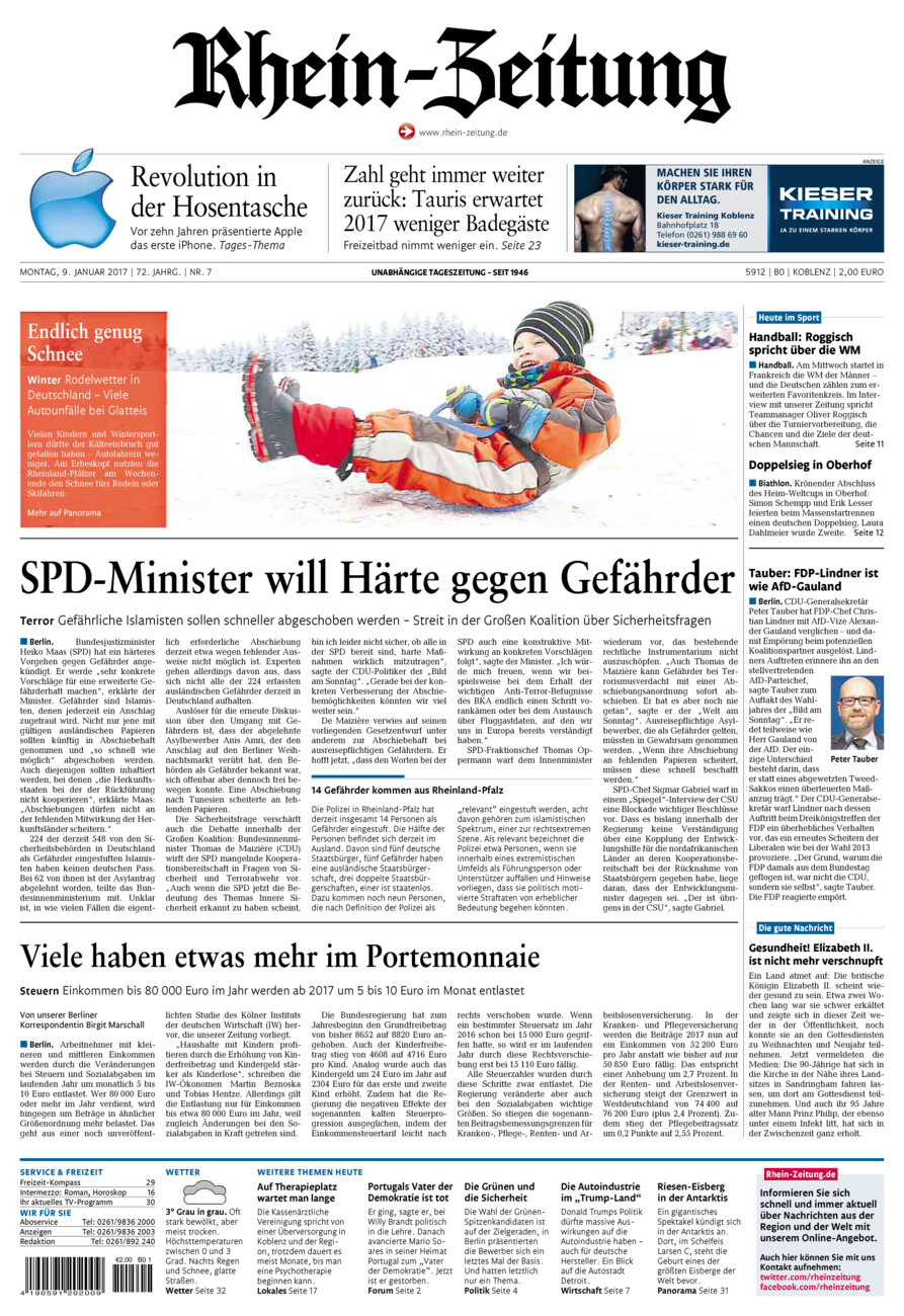 Rhein-Zeitung Koblenz & Region vom Montag, 09.01.2017