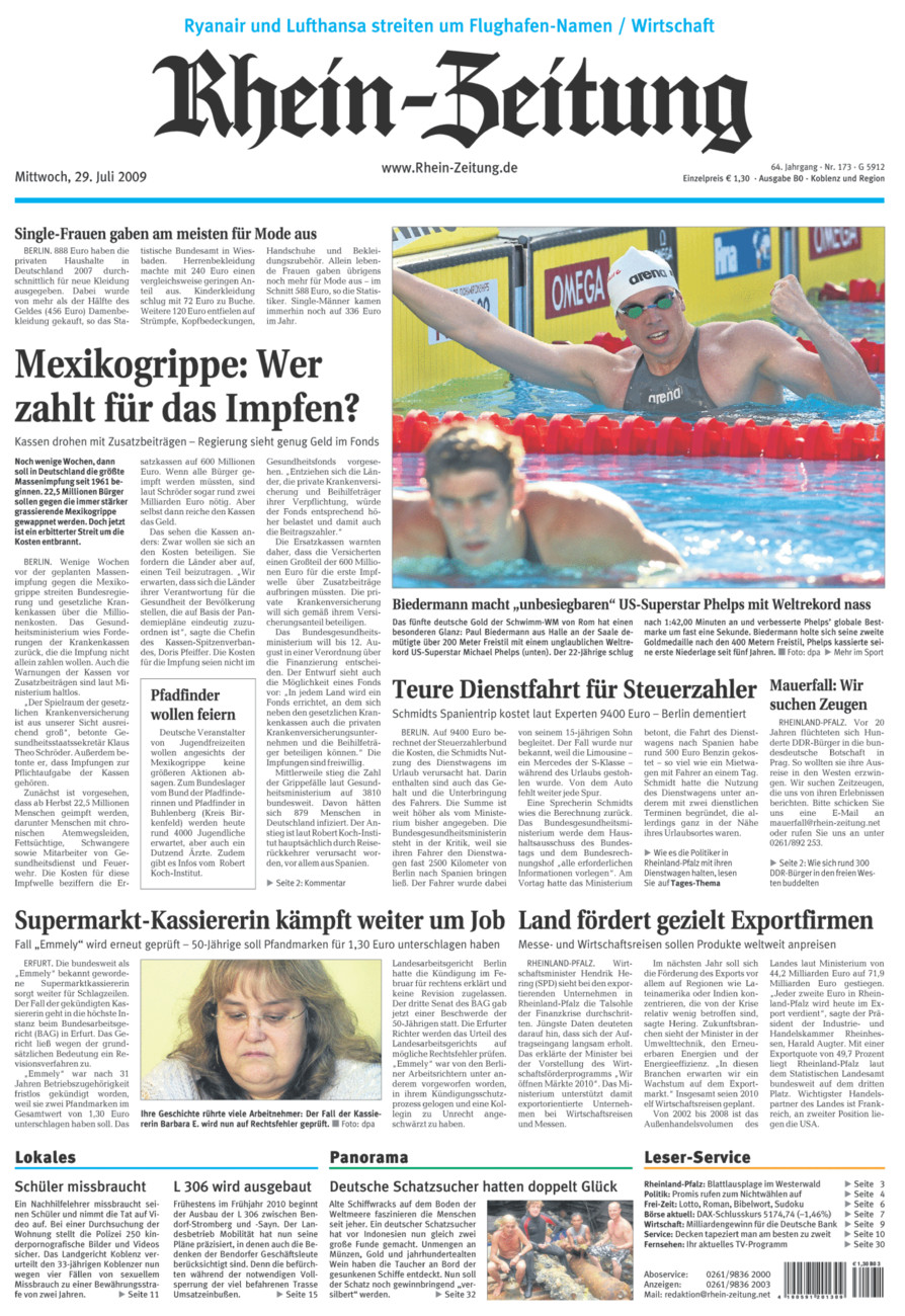 Rhein-Zeitung Koblenz & Region vom Mittwoch, 29.07.2009