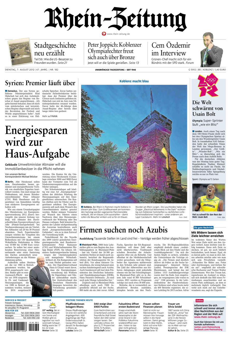 Rhein-Zeitung Koblenz & Region vom Dienstag, 07.08.2012