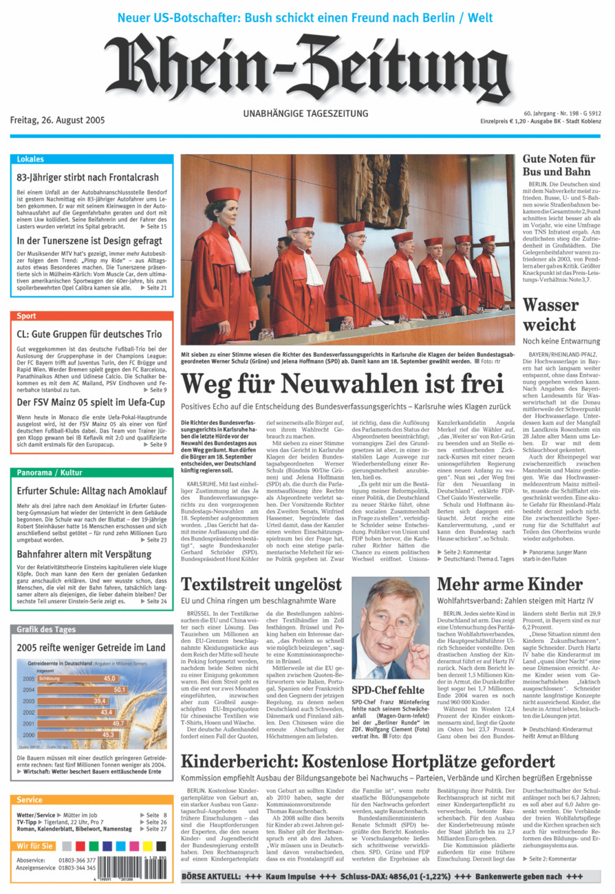 Rhein-Zeitung Koblenz & Region vom Freitag, 26.08.2005