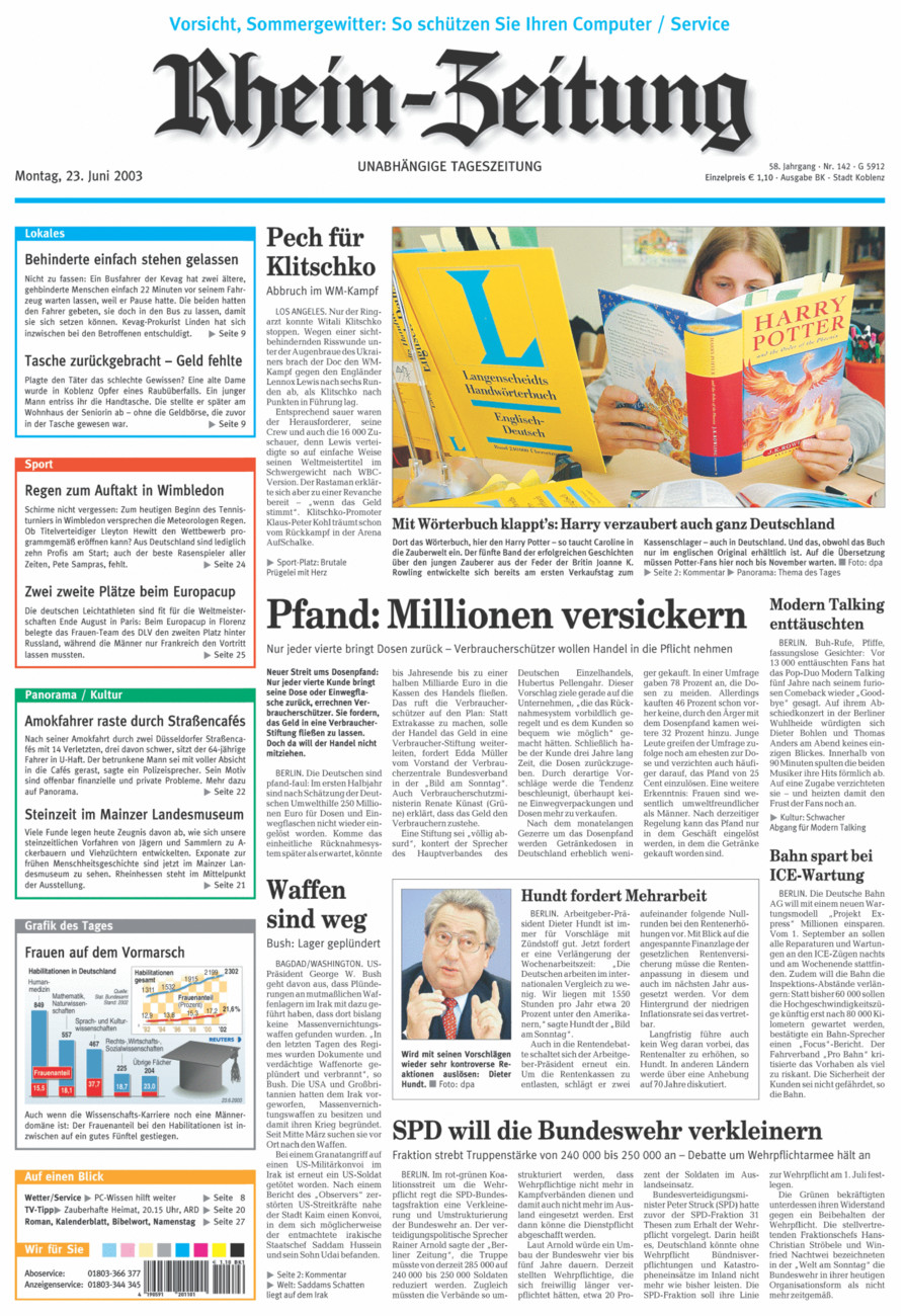Rhein-Zeitung Koblenz & Region vom Montag, 23.06.2003