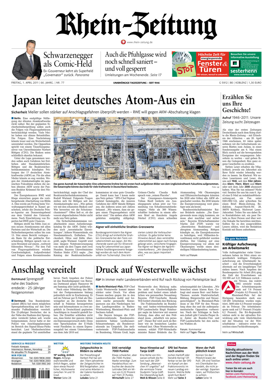 Rhein-Zeitung Koblenz & Region vom Freitag, 01.04.2011