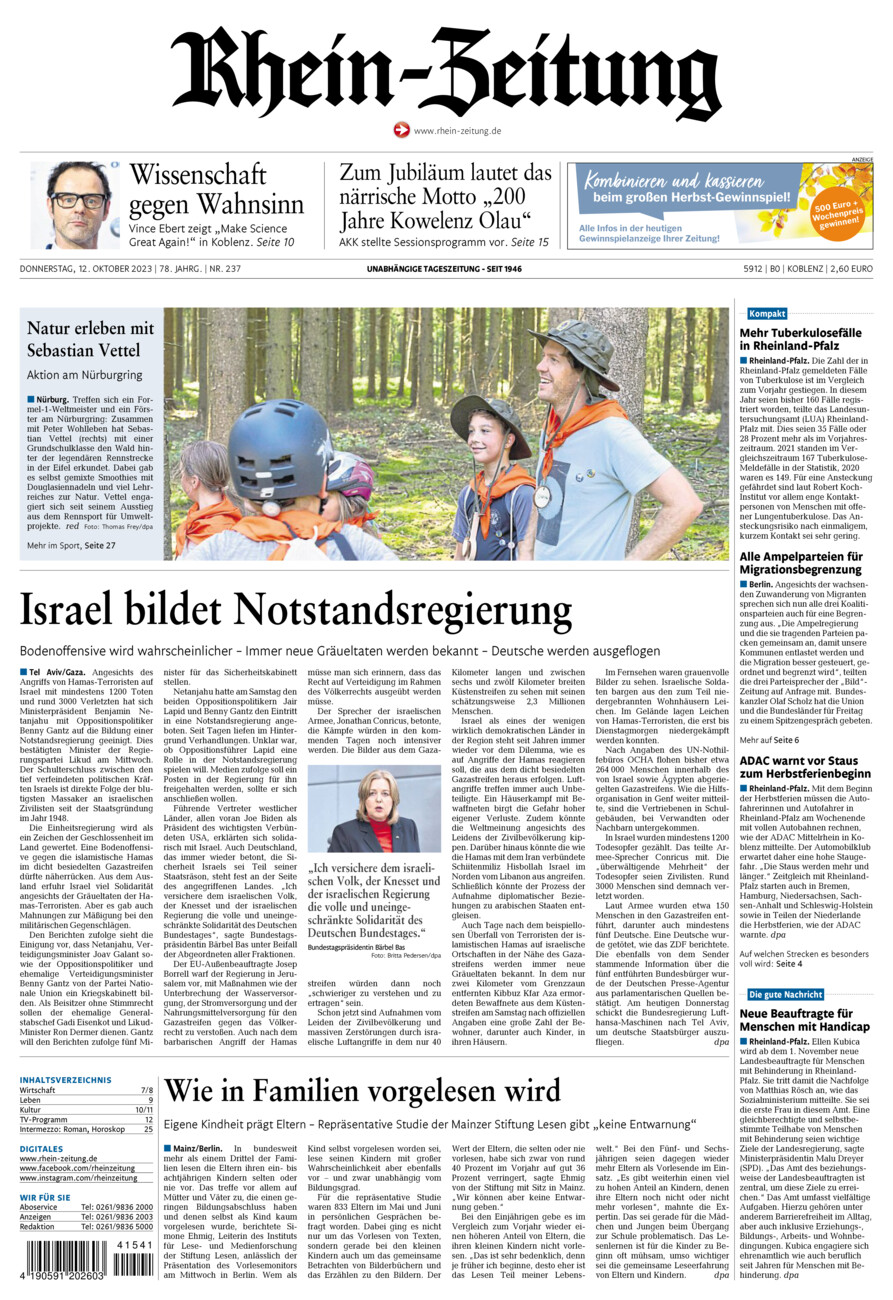 Rhein-Zeitung Koblenz & Region vom Donnerstag, 12.10.2023