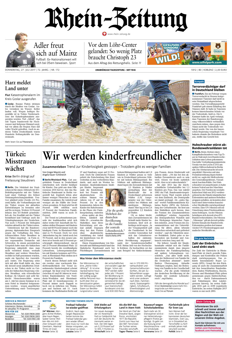 Rhein-Zeitung Koblenz & Region vom Donnerstag, 27.07.2017