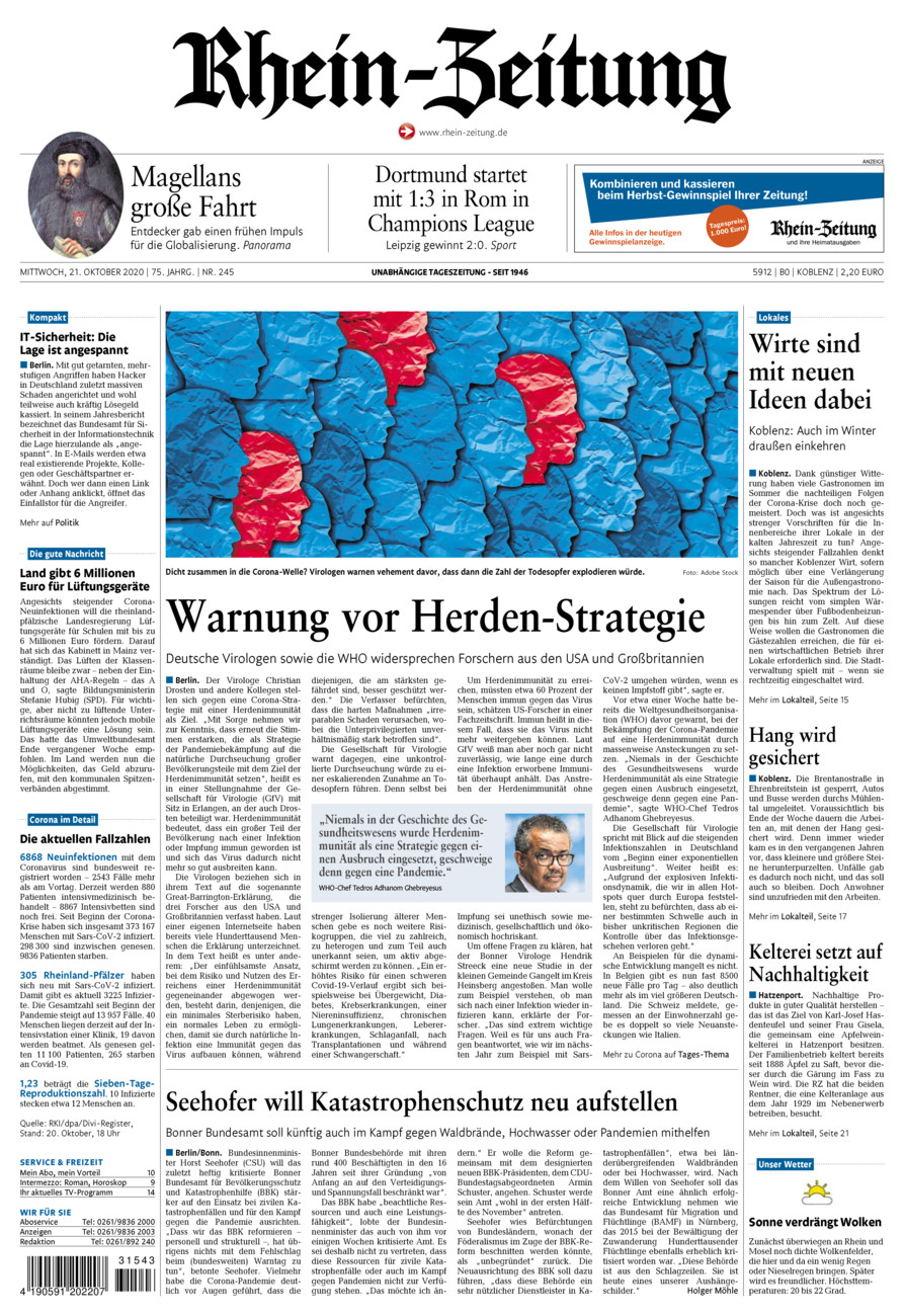 Rhein-Zeitung Koblenz & Region vom Mittwoch, 21.10.2020