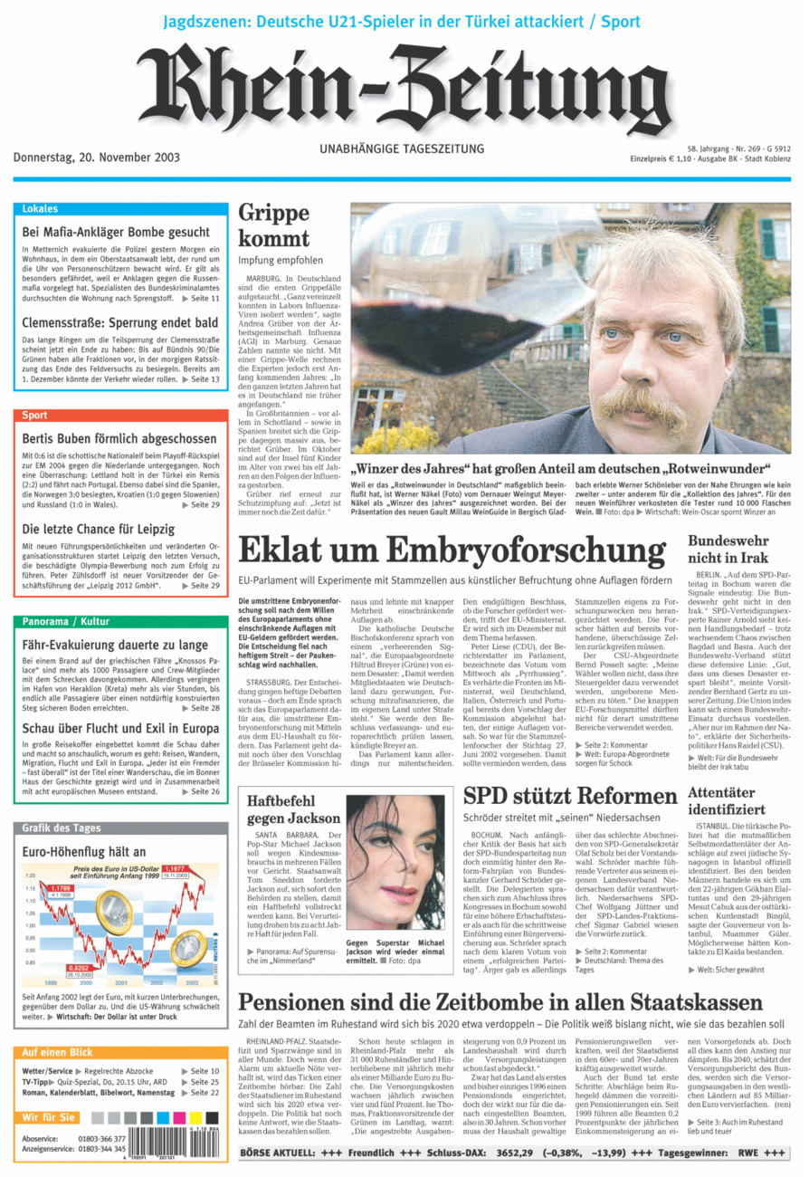 Rhein-Zeitung Koblenz & Region vom Donnerstag, 20.11.2003