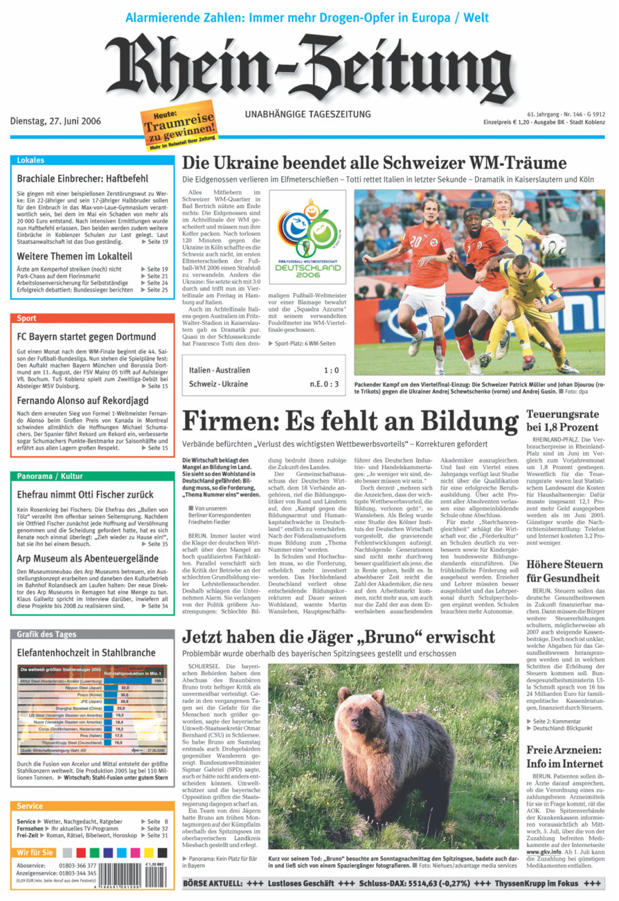 Rhein-Zeitung Koblenz & Region vom Dienstag, 27.06.2006