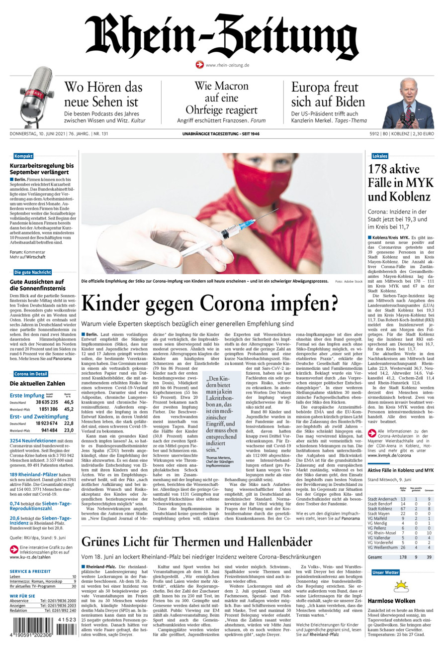 Rhein-Zeitung Koblenz & Region vom Donnerstag, 10.06.2021