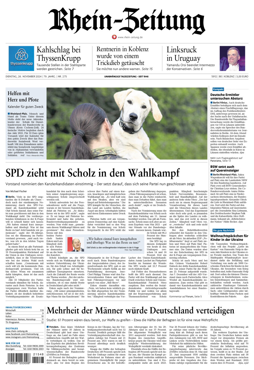 Rhein-Zeitung Koblenz & Region vom Dienstag, 26.11.2024