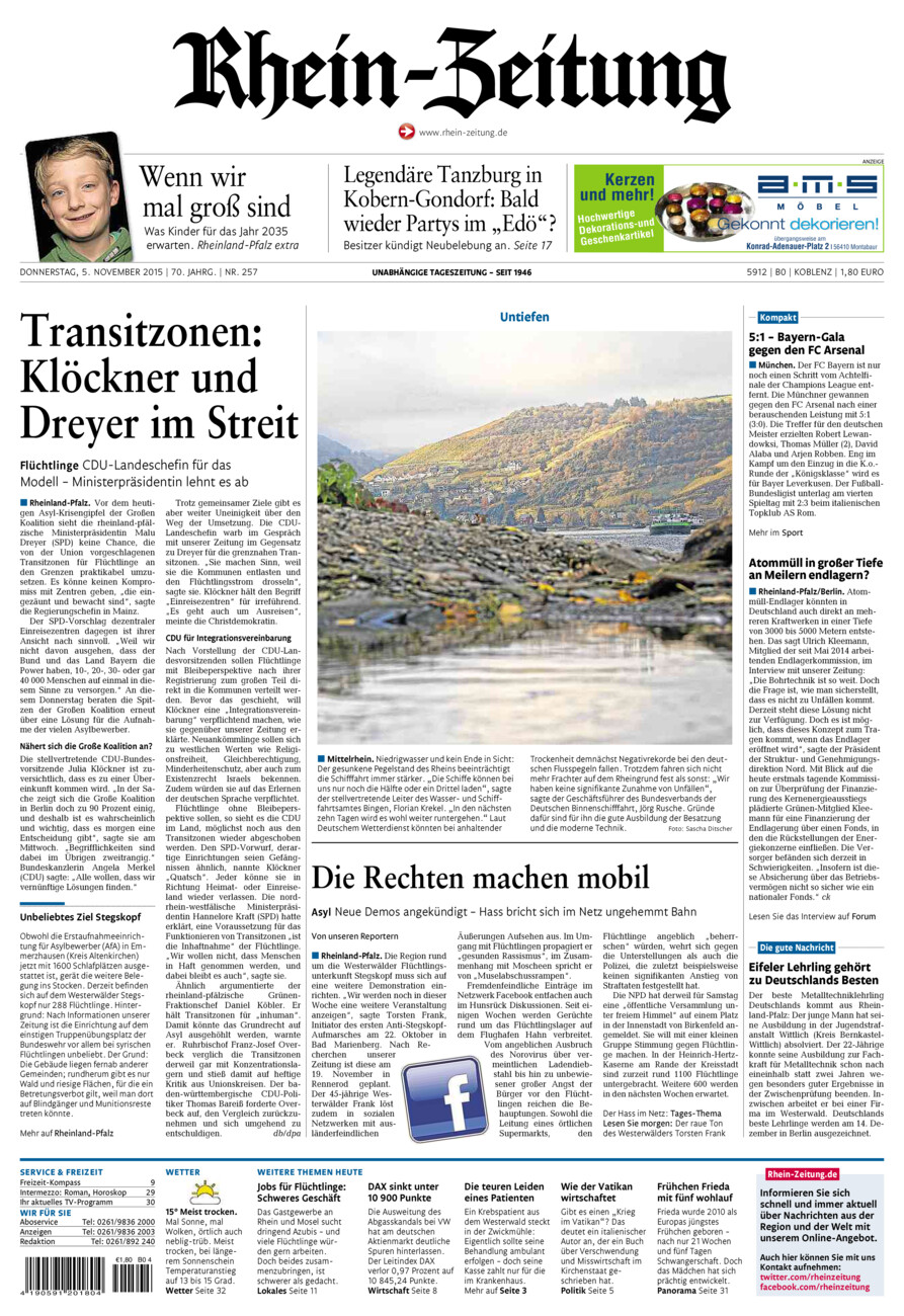 Rhein-Zeitung Koblenz & Region vom Donnerstag, 05.11.2015