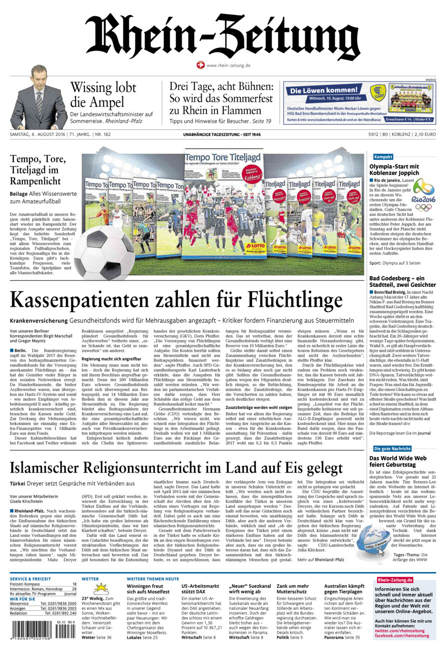 Rhein-Zeitung Koblenz & Region vom Samstag, 06.08.2016