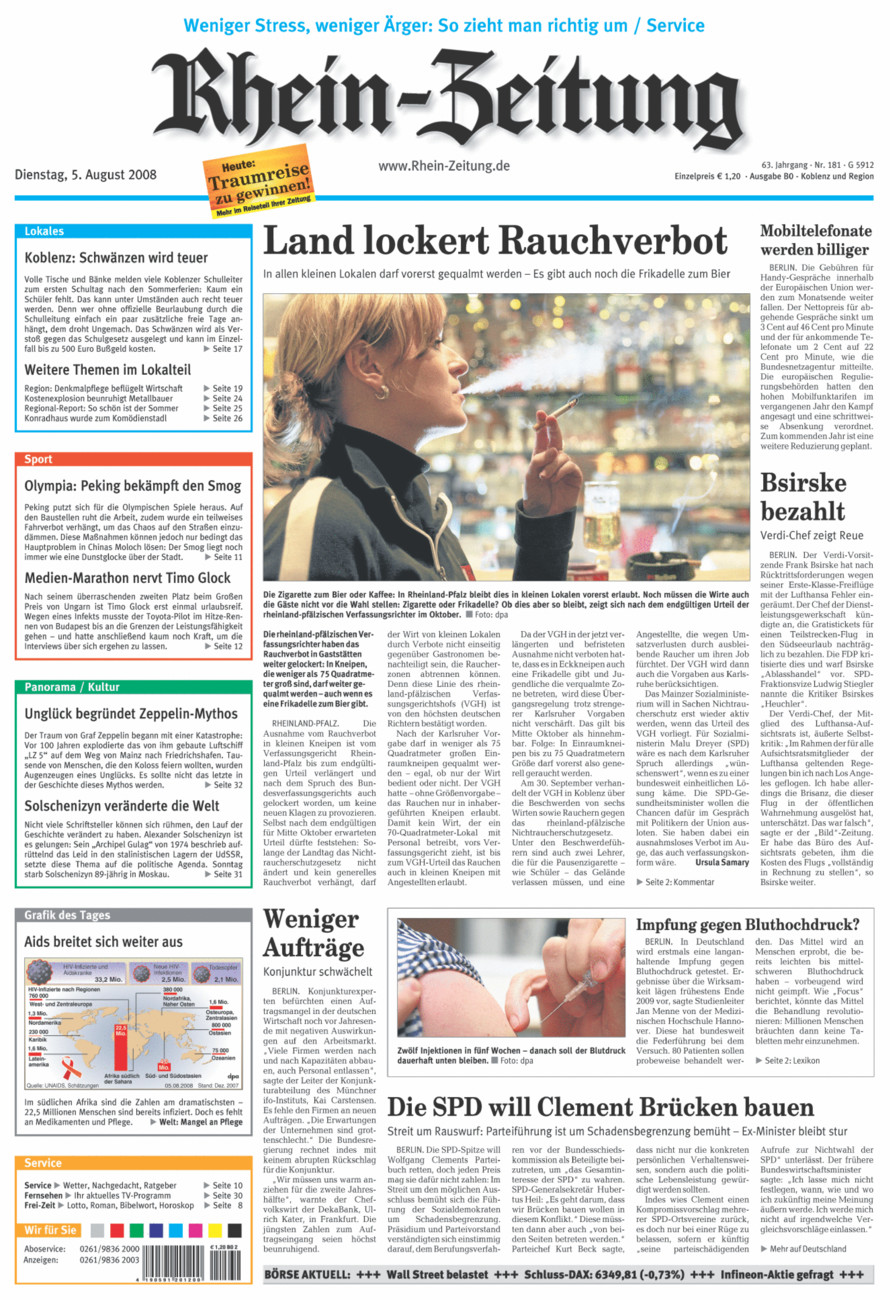 Rhein-Zeitung Koblenz & Region vom Dienstag, 05.08.2008