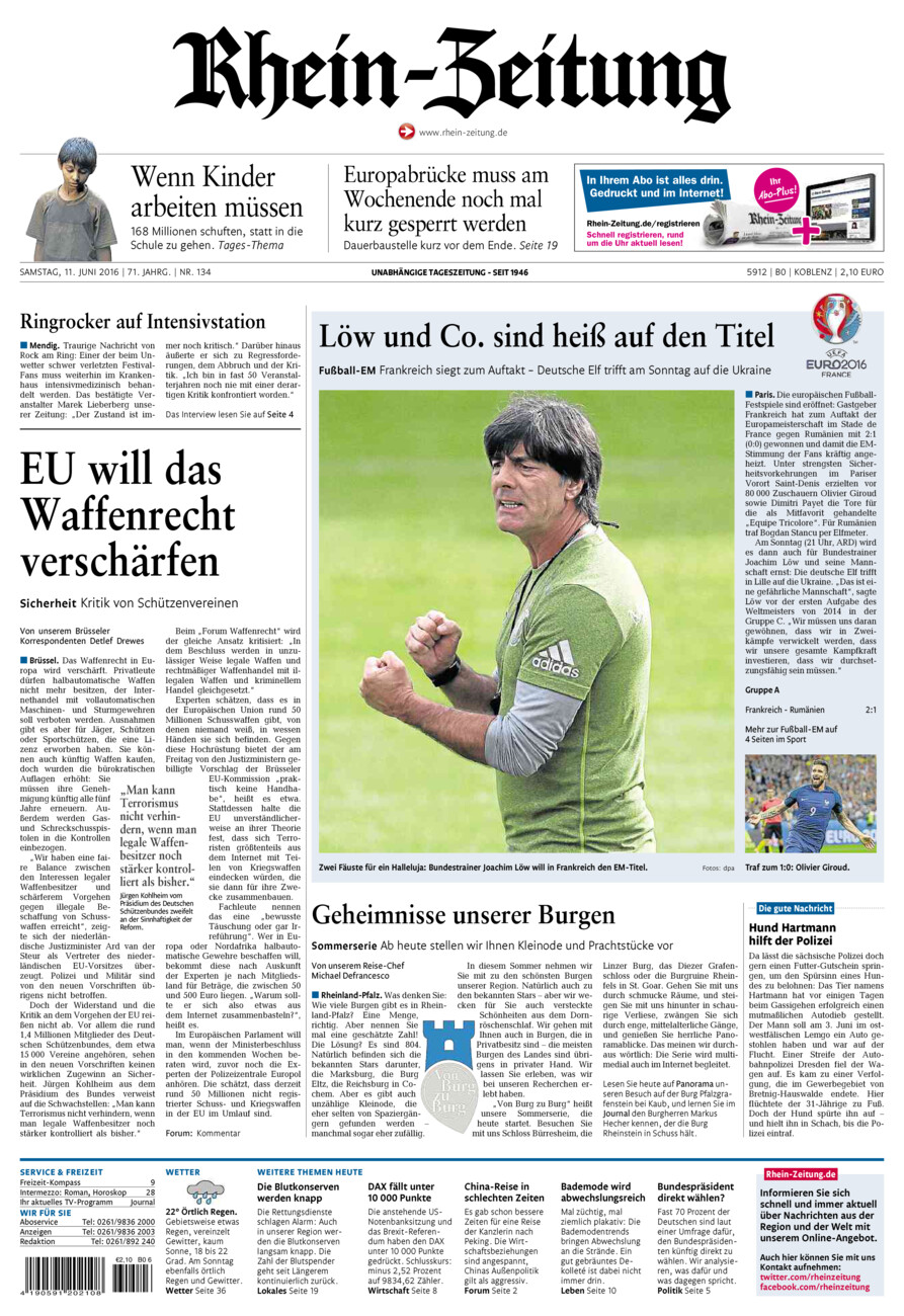 Rhein-Zeitung Koblenz & Region vom Samstag, 11.06.2016