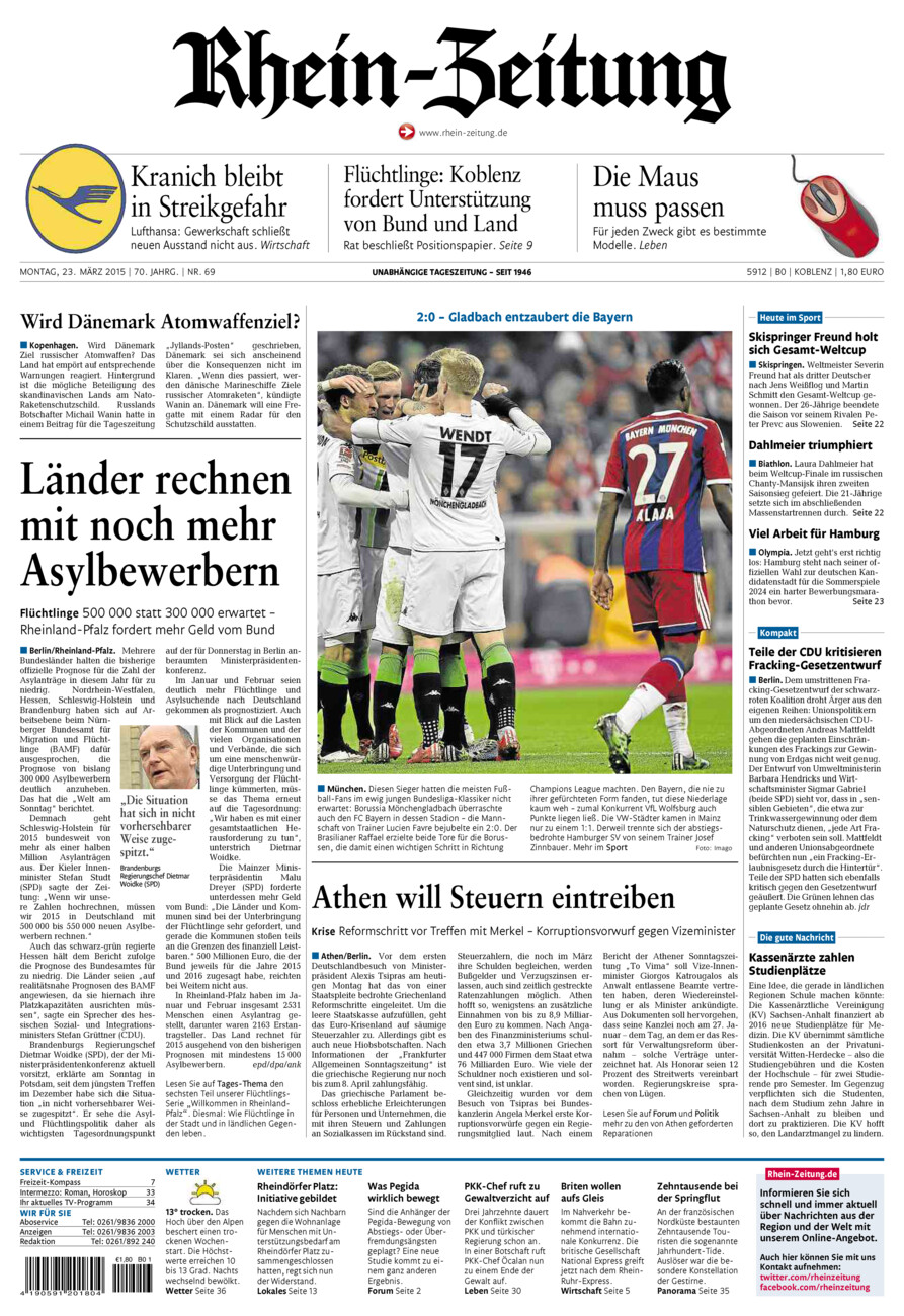 Rhein-Zeitung Koblenz & Region vom Montag, 23.03.2015