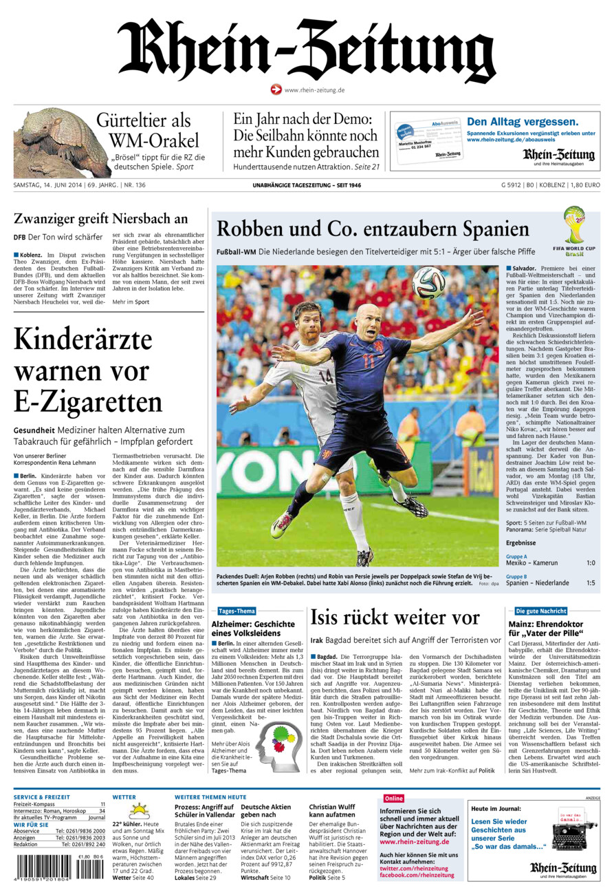 Rhein-Zeitung Koblenz & Region vom Samstag, 14.06.2014