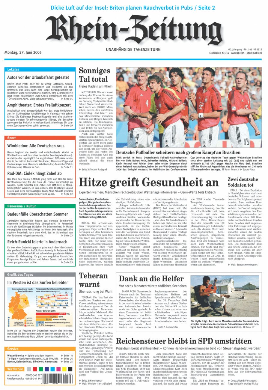 Rhein-Zeitung Koblenz & Region vom Montag, 27.06.2005