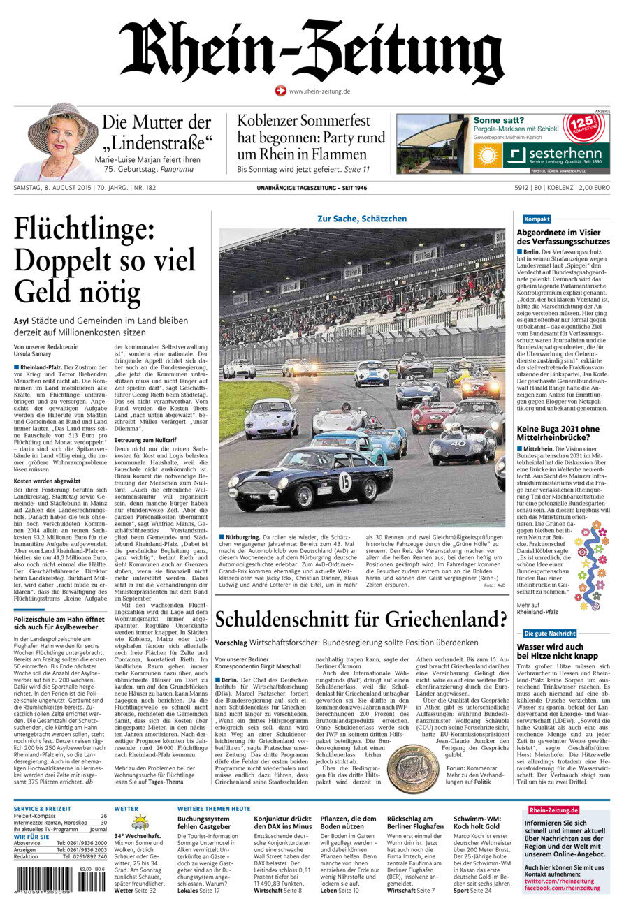 Rhein-Zeitung Koblenz & Region vom Samstag, 08.08.2015