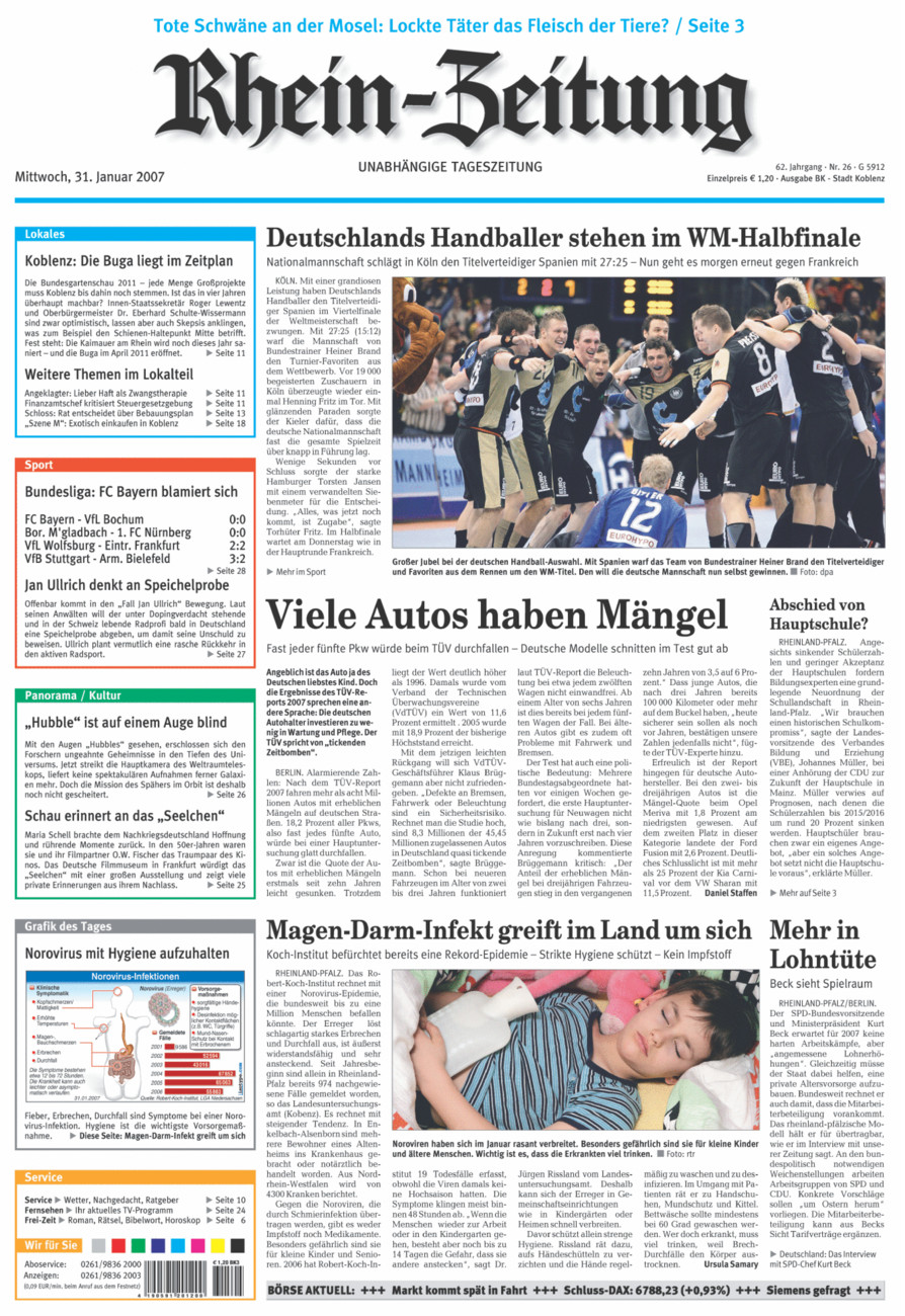 Rhein-Zeitung Koblenz & Region vom Mittwoch, 31.01.2007