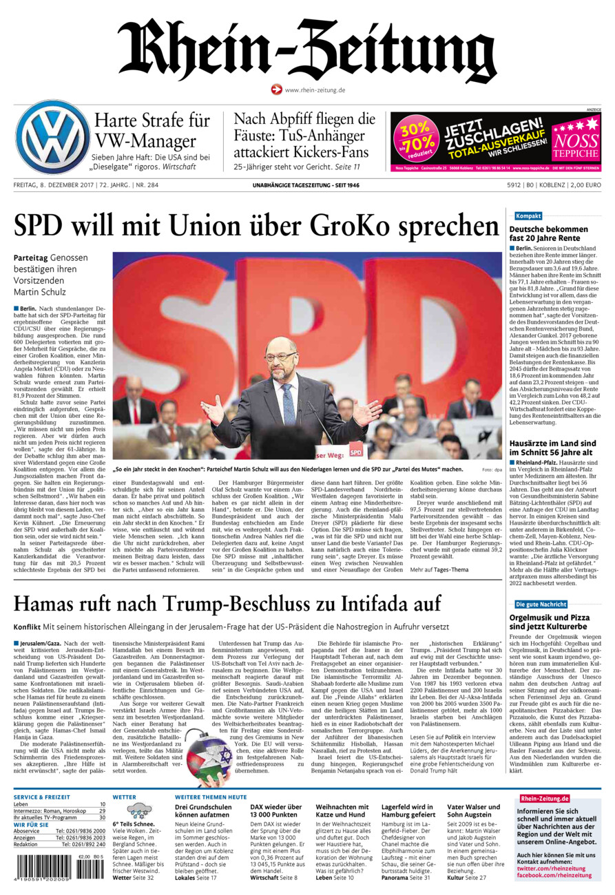 Rhein-Zeitung Koblenz & Region vom Freitag, 08.12.2017