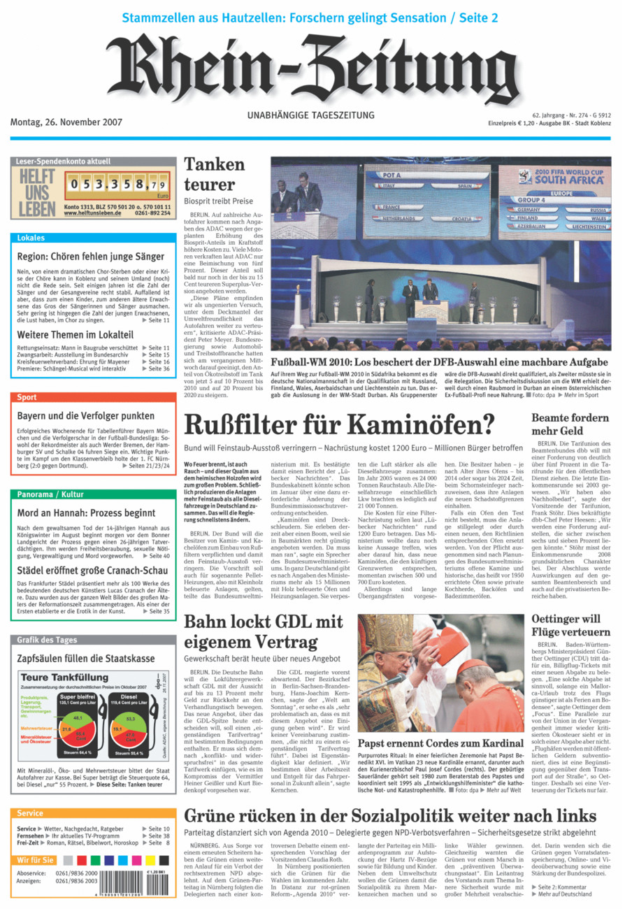 Rhein-Zeitung Koblenz & Region vom Montag, 26.11.2007