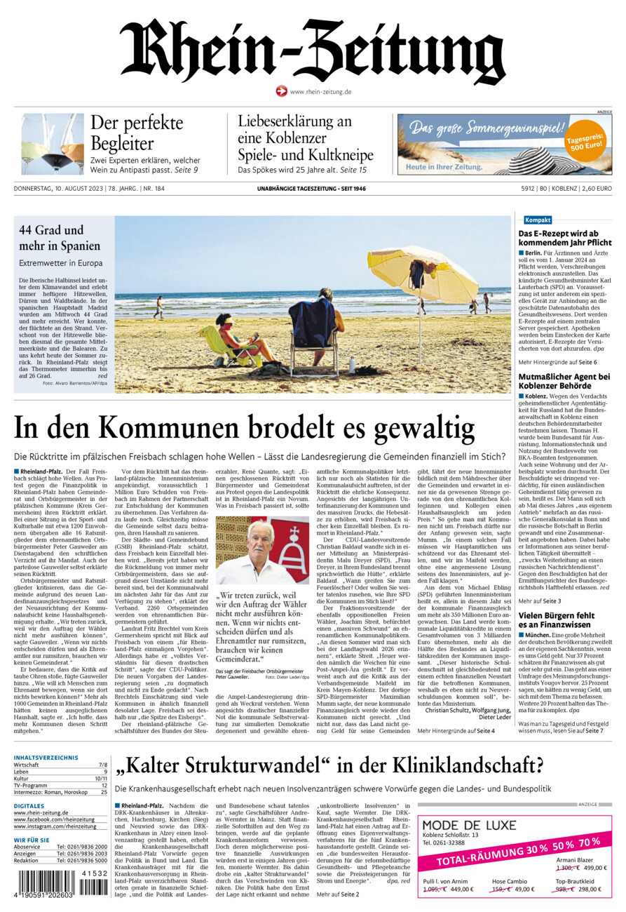 Rhein-Zeitung Koblenz & Region vom Donnerstag, 10.08.2023