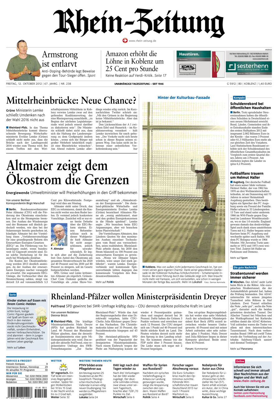 Rhein-Zeitung Koblenz & Region vom Freitag, 12.10.2012