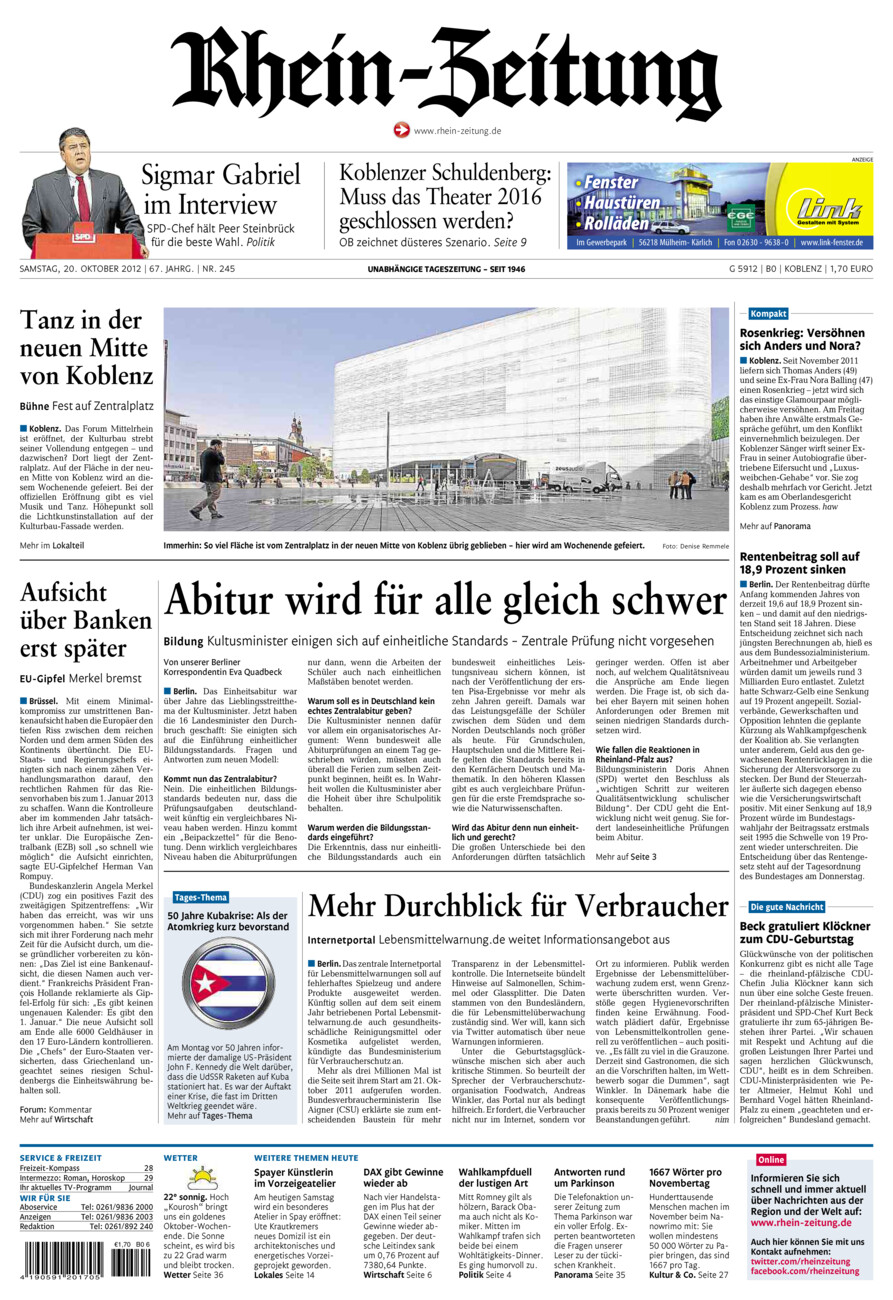 Rhein-Zeitung Koblenz & Region vom Samstag, 20.10.2012