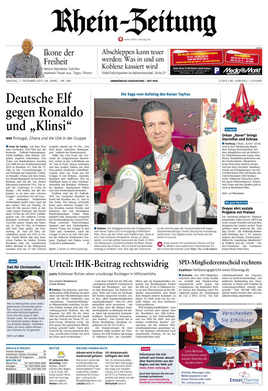 Rhein-Zeitung Koblenz & Region vom Samstag, 07.12.2013