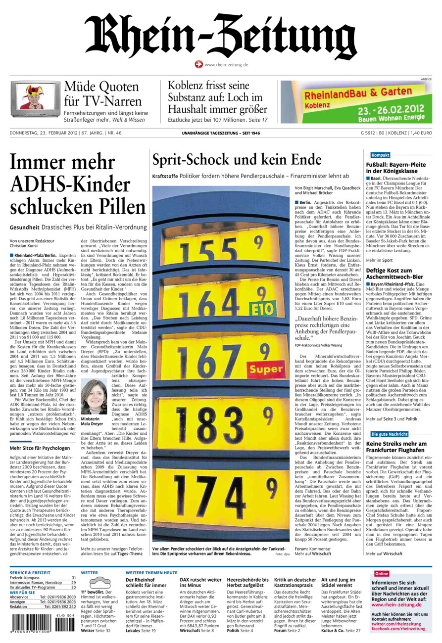 Rhein-Zeitung Koblenz & Region vom Donnerstag, 23.02.2012