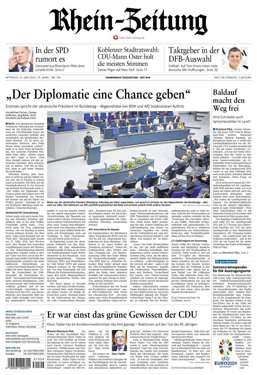 Rhein-Zeitung Koblenz & Region vom Mittwoch, 12.06.2024