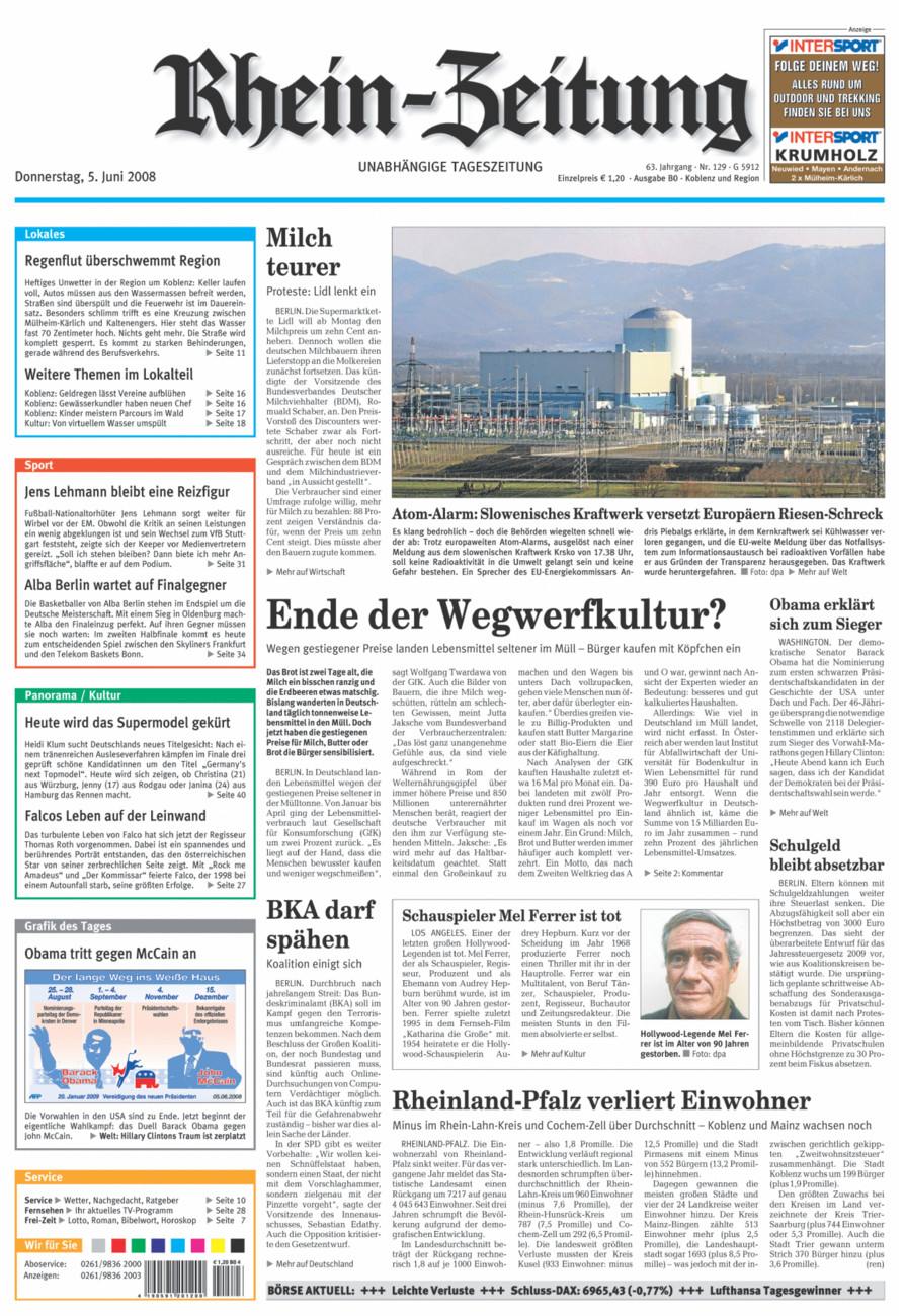 Rhein-Zeitung Koblenz & Region vom Donnerstag, 05.06.2008