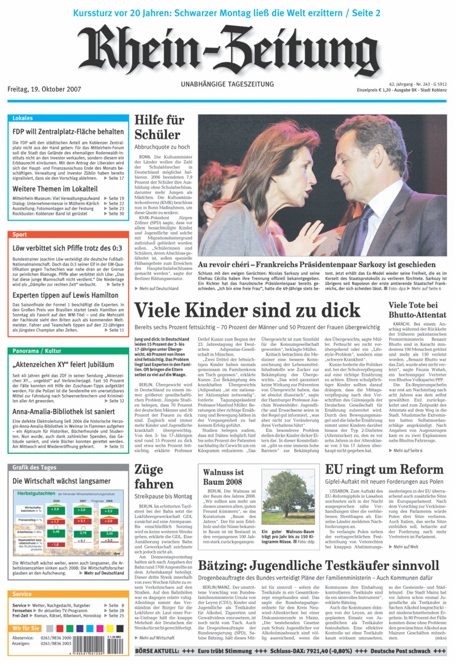 Rhein-Zeitung Koblenz & Region vom Freitag, 19.10.2007