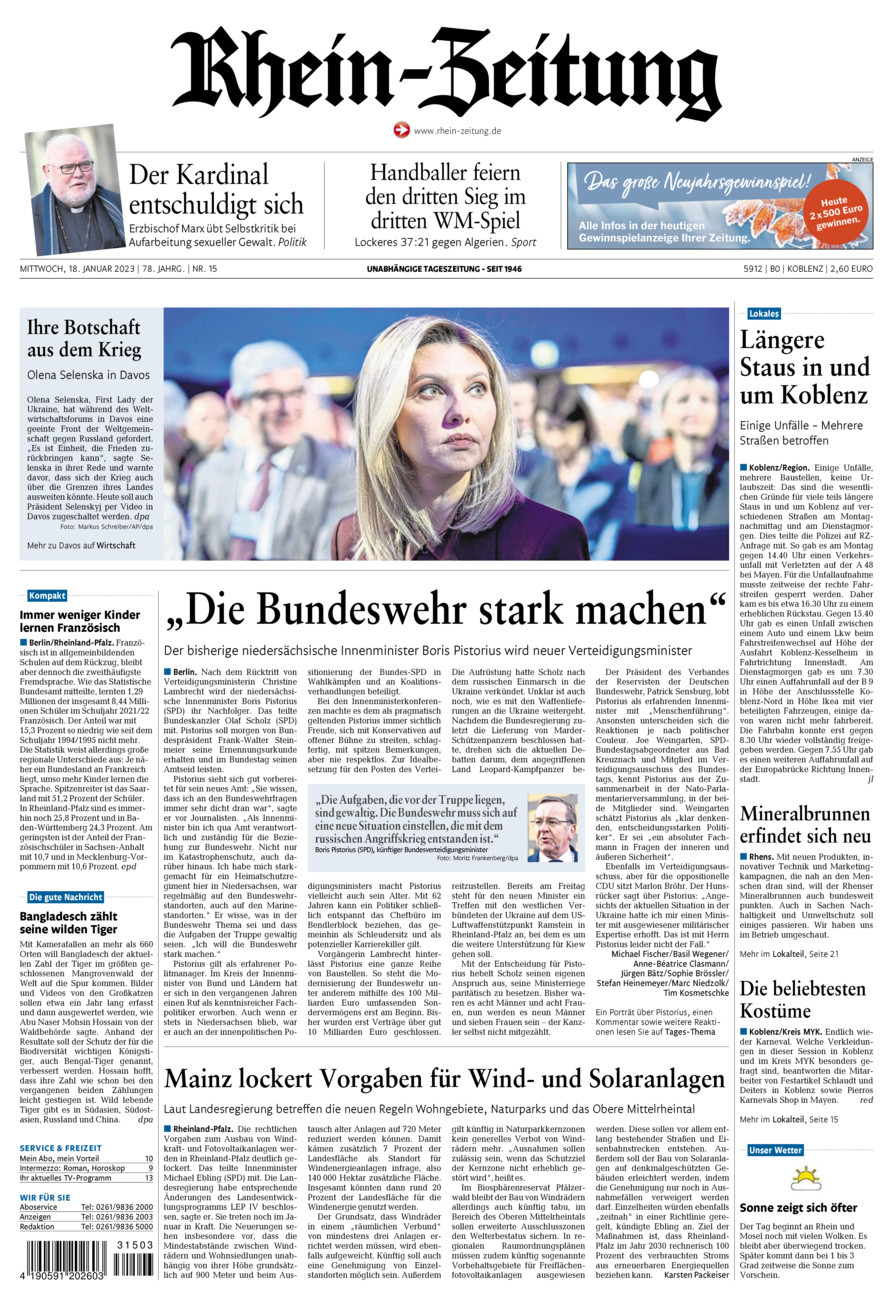 Rhein-Zeitung Koblenz & Region vom Mittwoch, 18.01.2023