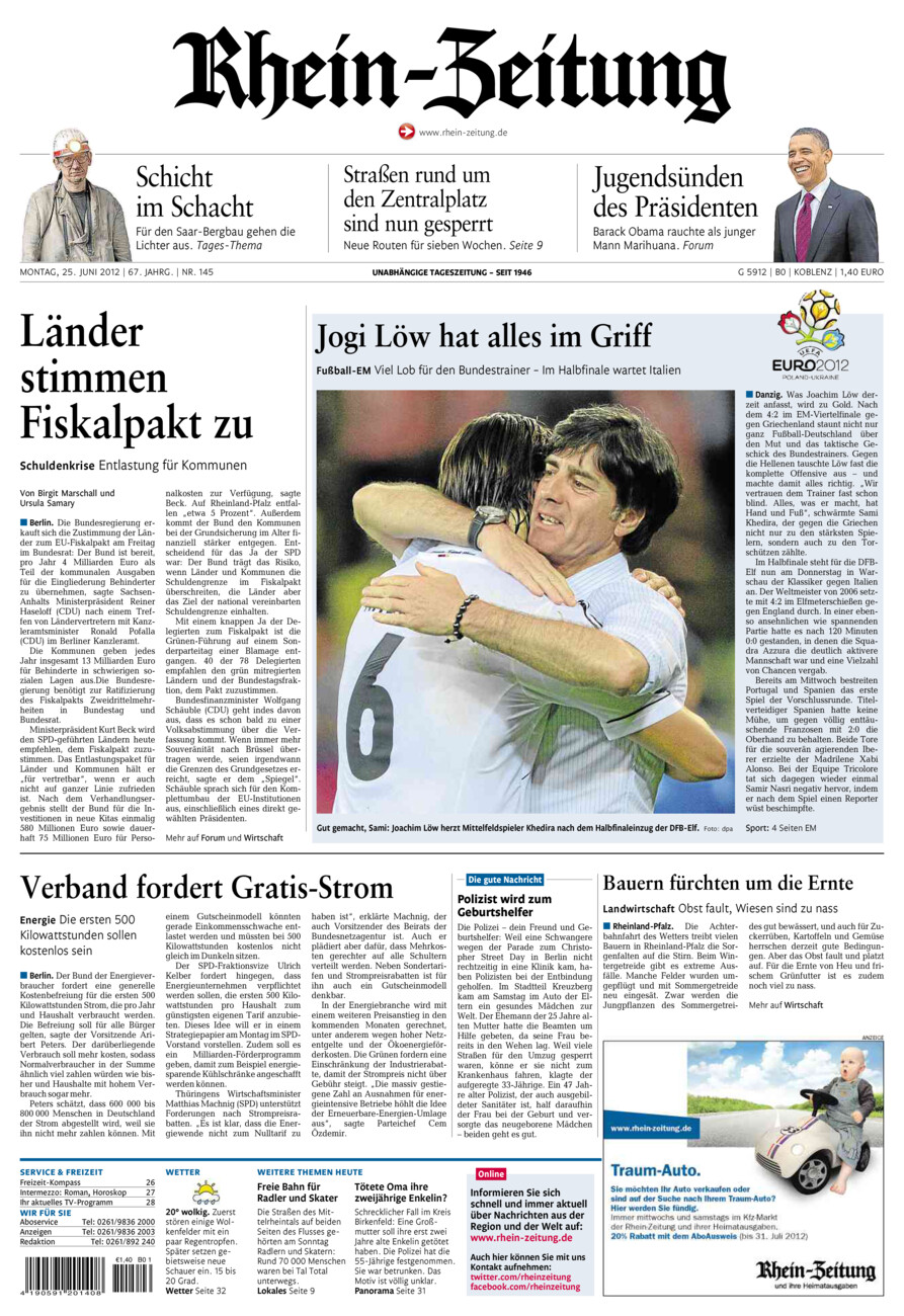 Rhein-Zeitung Koblenz & Region vom Montag, 25.06.2012
