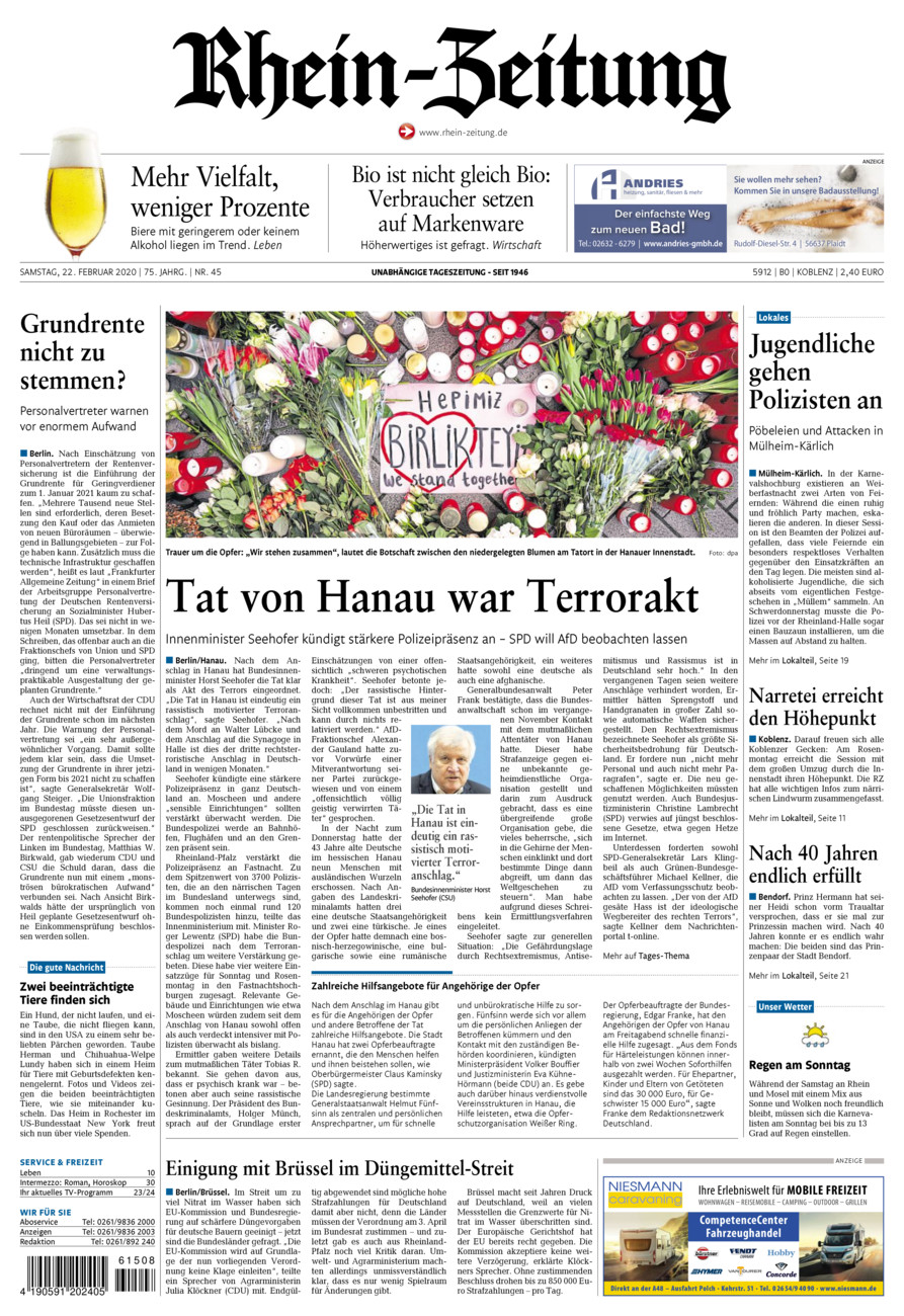 Rhein-Zeitung Koblenz & Region vom Samstag, 22.02.2020