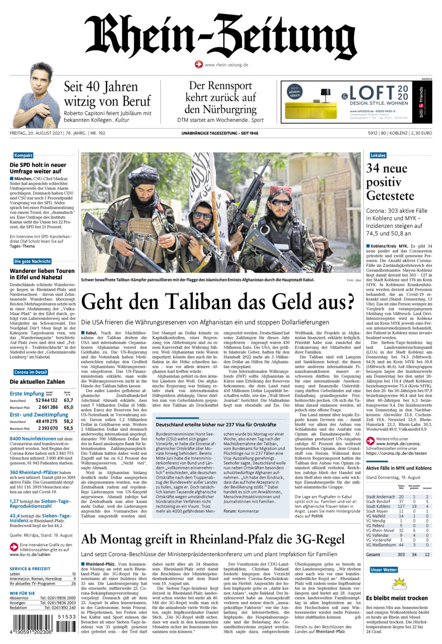 Rhein-Zeitung Koblenz & Region vom Freitag, 20.08.2021