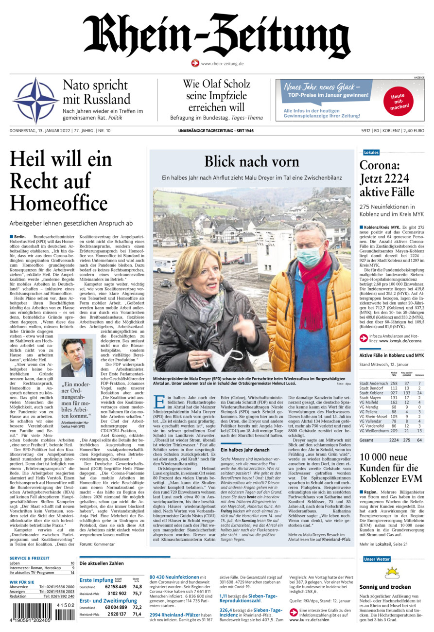 Rhein-Zeitung Koblenz & Region vom Donnerstag, 13.01.2022